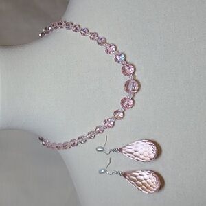 Pink Translucent Beaded Necklace and Earings Bundle